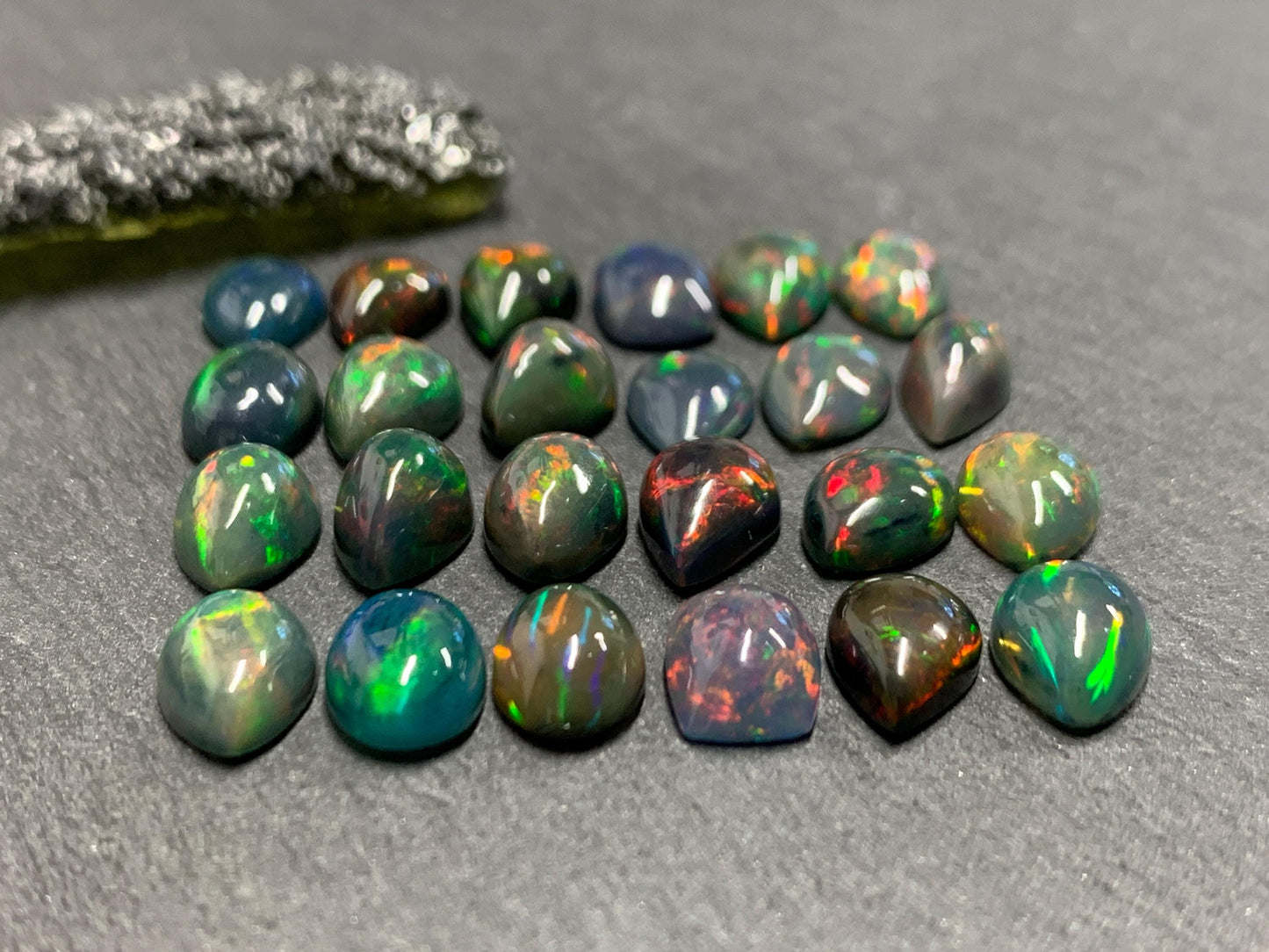 Black Ethiopian Opal pear, rectangle 6x8mm cabochon