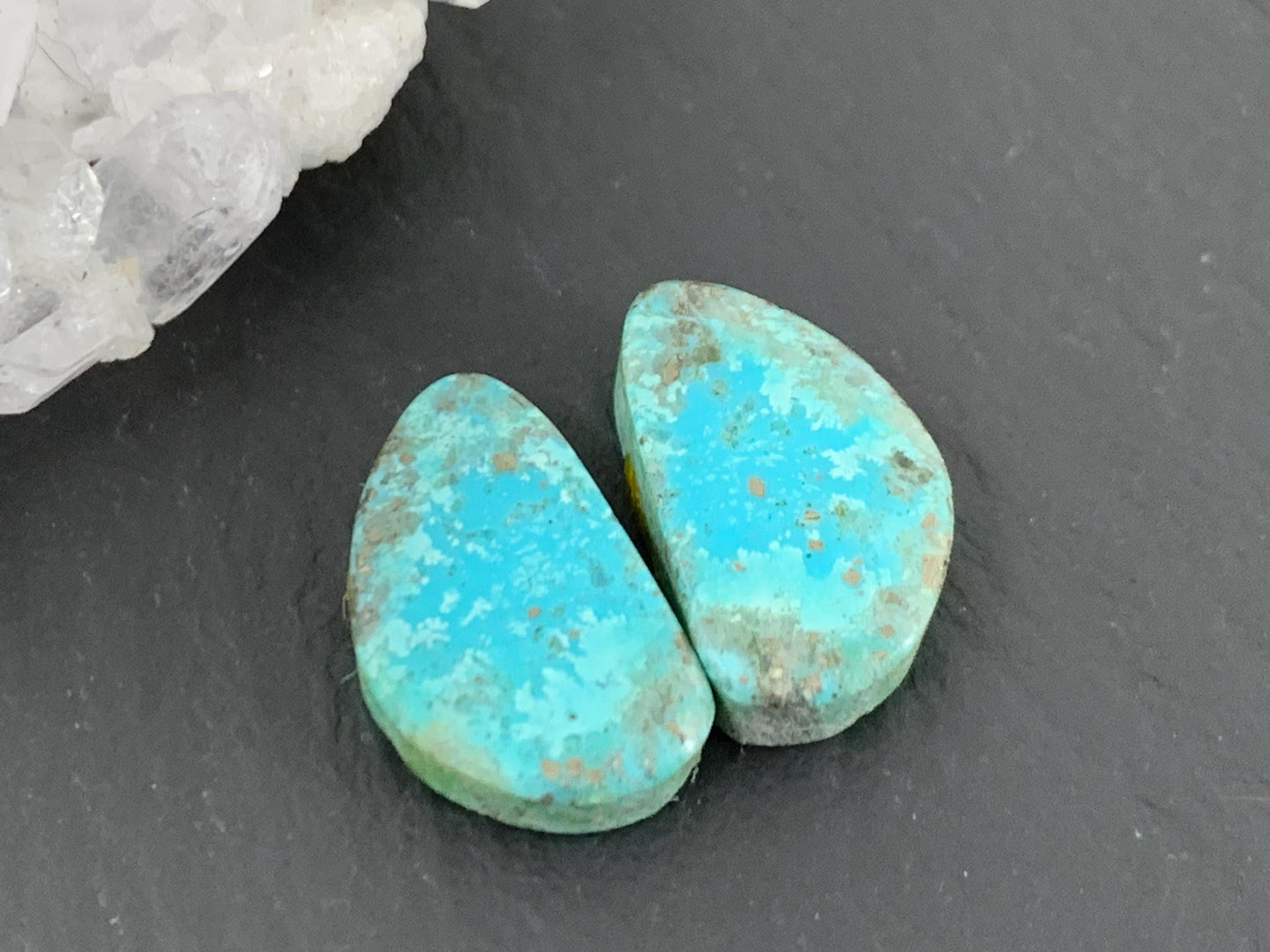 Tibetan Turquoise Pair 9x15mm Cabochon - Hand Cut Cabochon