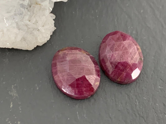 Faceted Ruby pair 8x10x3.5mm cabochon