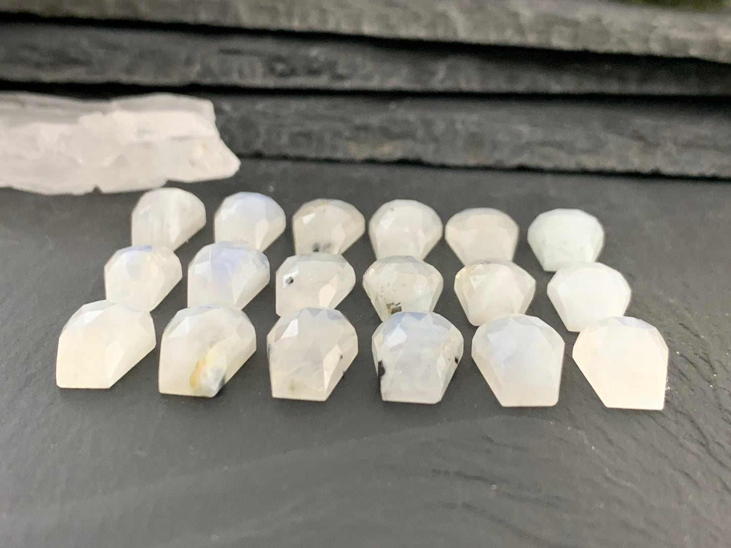 Faceted Moonstone coffin 10x16mm cabochon