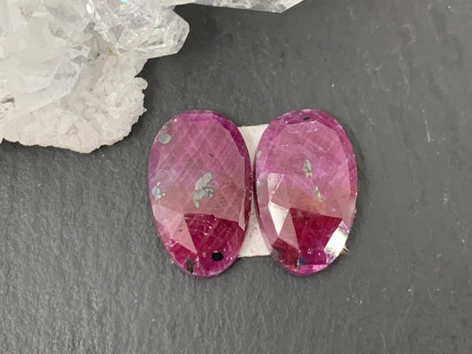 Faceted Ruby pair 9x15x3.5mm cabochon