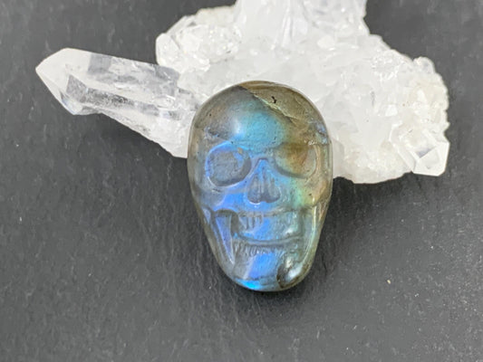 Labradorite Skull - Unique 15x21mm Mystic Green Gemstone Cabochon Flat Back Carving