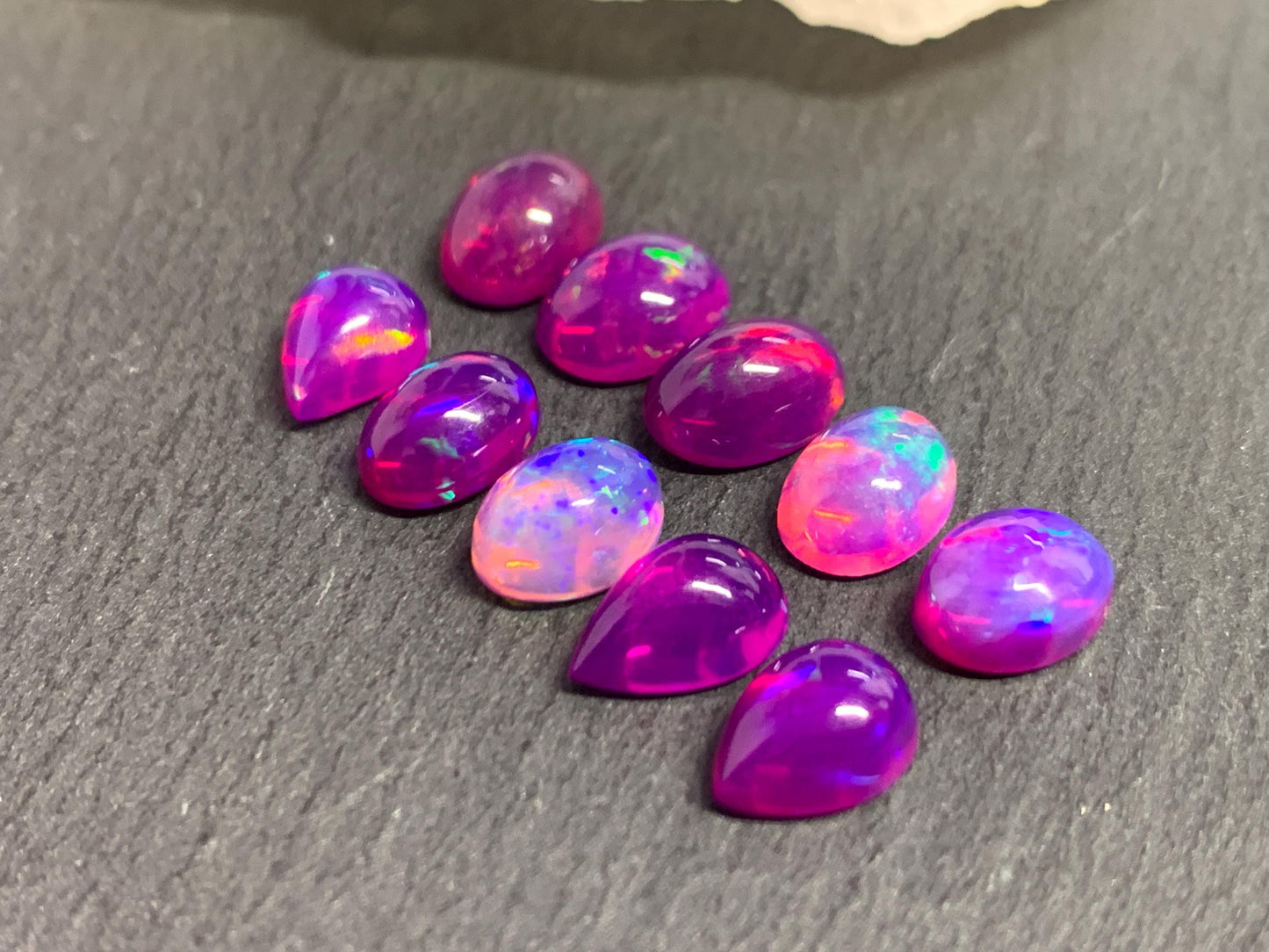 Ethiopian Opal oval, pear 8-9mm long cabochon - Natural Opal smoked to purple color