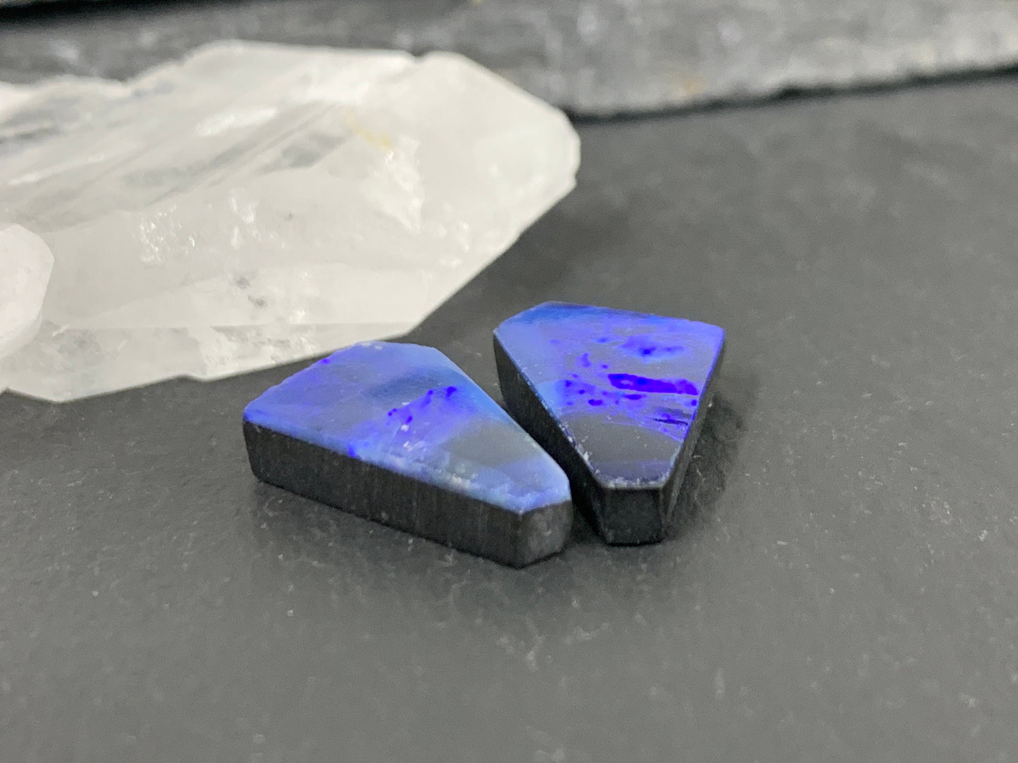 Damaged- Australian Opal doublet 11x19x4mm pair of cabochons