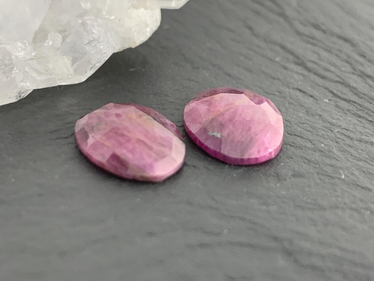 Faceted Ruby pair 9x12x3mm cabochon