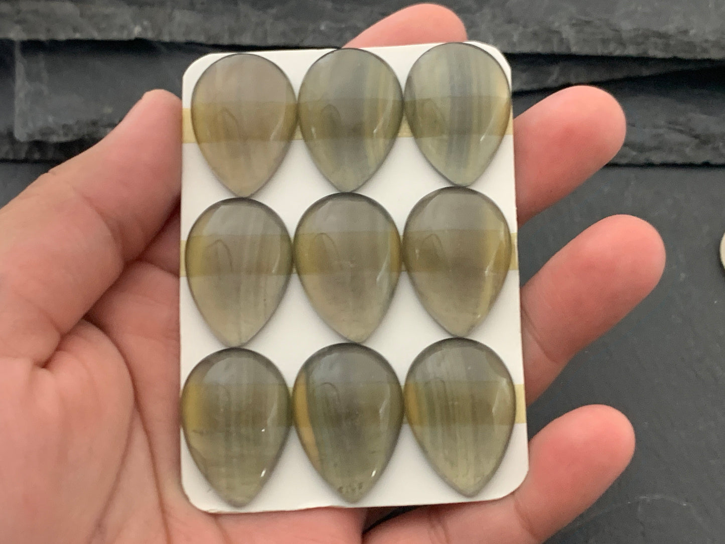 Green Yellow Fluorite pear 18x25mm Cabochon - Calibrated cabochons