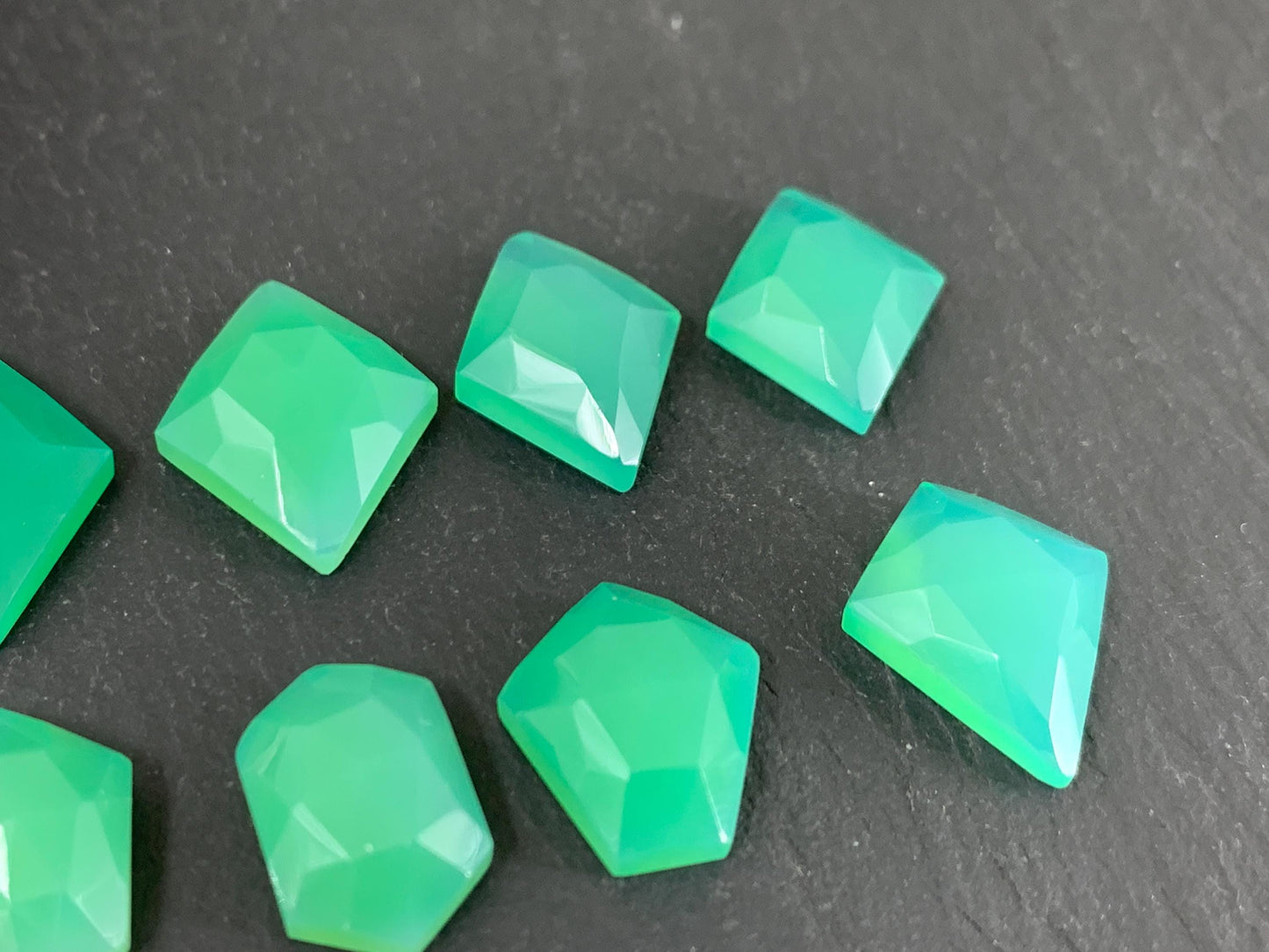 Faceted Chrysoprase 13-16mm long cabochon