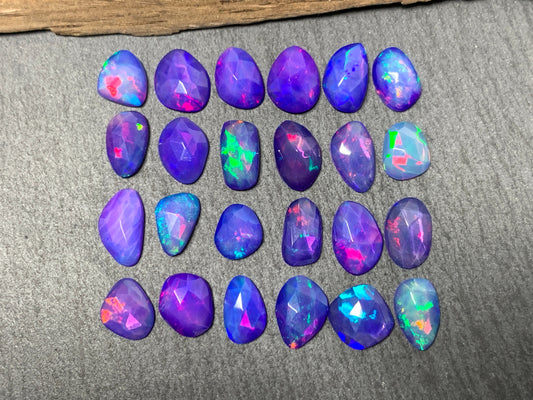 Faceted Purple Ethiopian Opal 7-10mm long cabochon