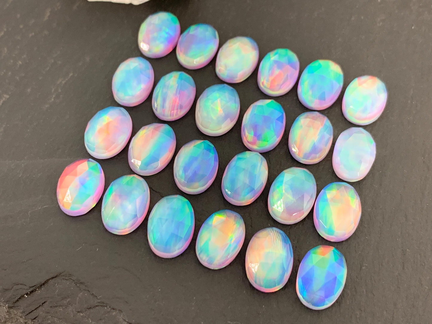 Faceted Aurora Opal oval 10x14mm cabochons - Doublet cabochons |