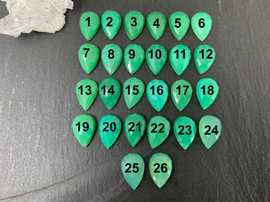 Faceted Chrysoprase pear 8x12mm cabochon