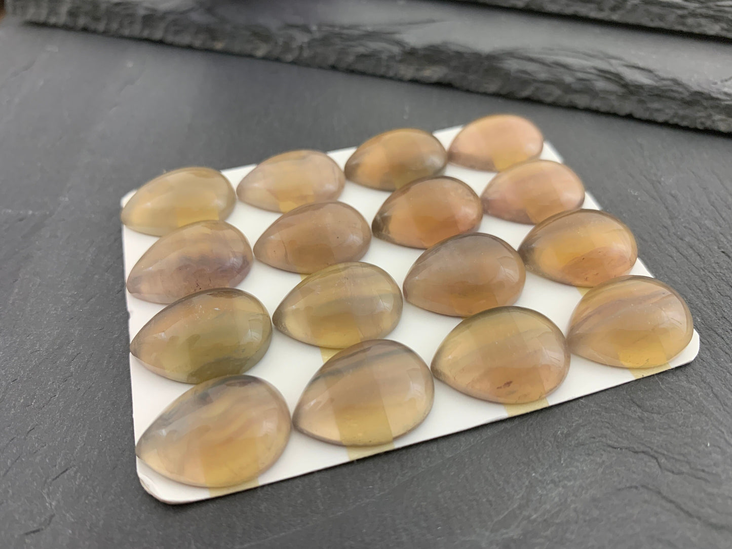 Green- Yellow Fluorite pear 15x20mm Cabochon