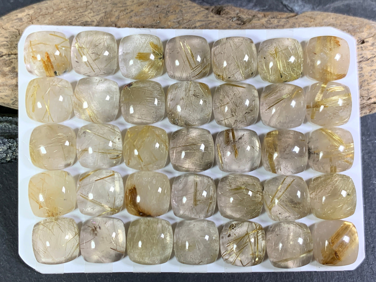 Gold Rutilated Quartz square 10x10mm cabochon - Calibrated cabochons