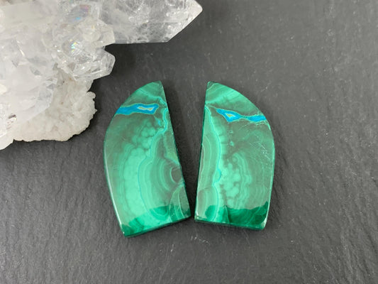Malachite Chrysocolla free form 11x21x4mm cabochon pair