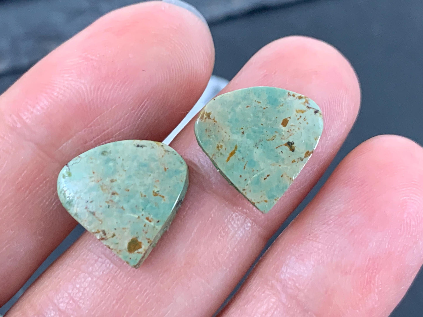 Tibetan Turquoise Pair 13x14mm Cabochon - Hand Cut Cabochon