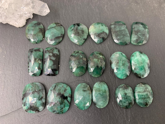 Faceted Emerald Pair 16-21mm long Cabochon
