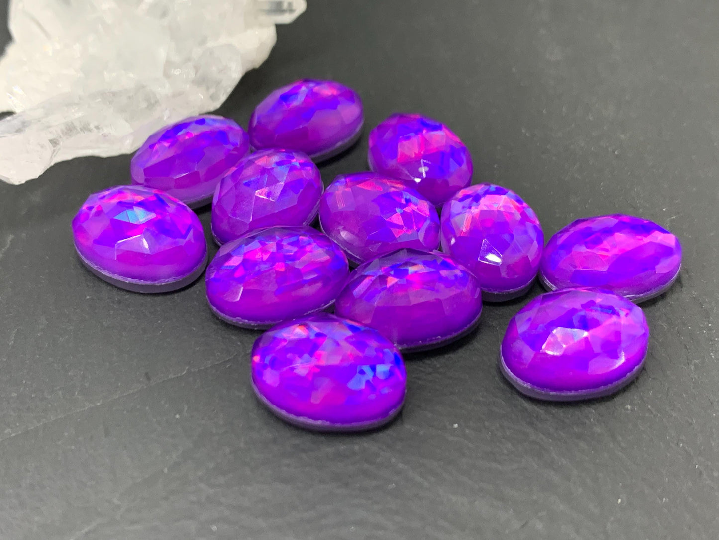 Faceted Purple Mystic Quartz oval 10x14mm cabochons - Doublet cabochons