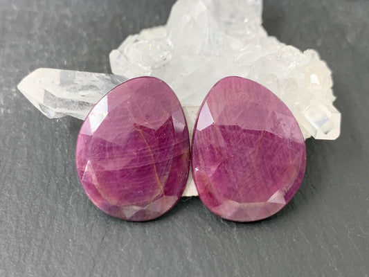 Faceted Ruby pair 15x19x3mm cabochon