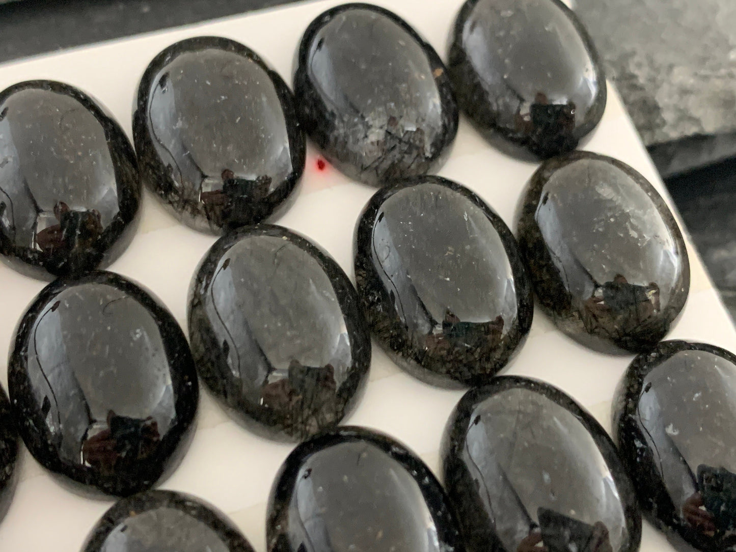 Black rutilated Quartz oval 12x16mm cabochon - Calibrated cabochons