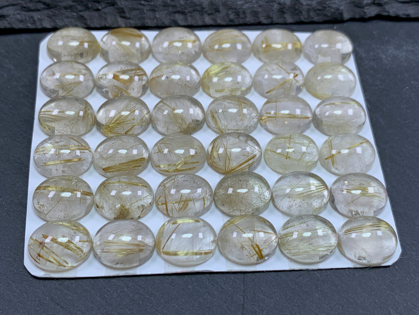 Gold Rutilated Quartz oval 10x12mm cabochon - Calibrated cabochons