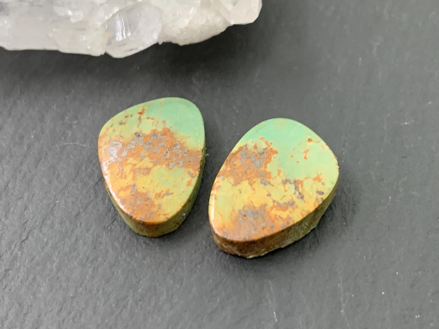 Tibetan Turquoise Pair 11x15mm Cabochon - Hand Cut Cabochon