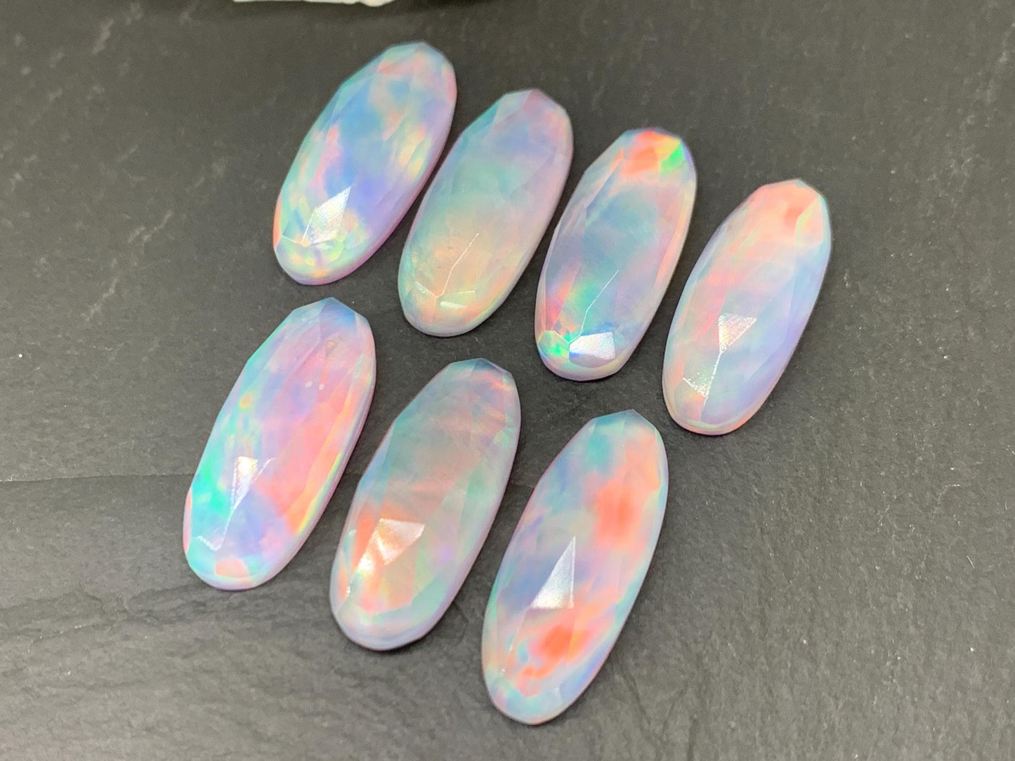 Faceted  Aurora Opal oval 10x25mm cabochons - Doublet cabochons