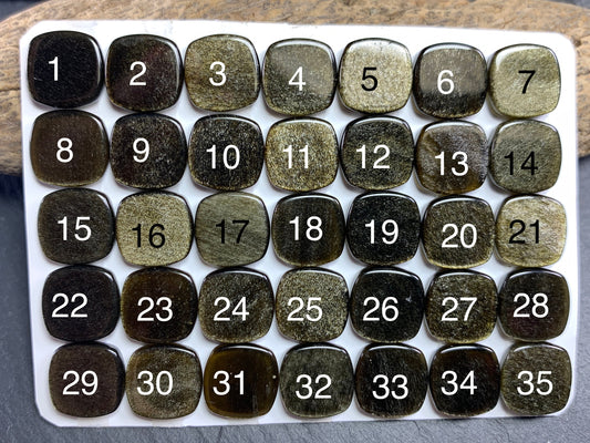 Flat Gold Obsidian square 10mm cabochon - Calibrated cabochons