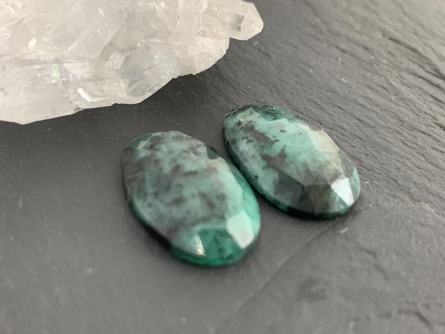 Faceted Emerald Pair 11x18x4mm cabochon