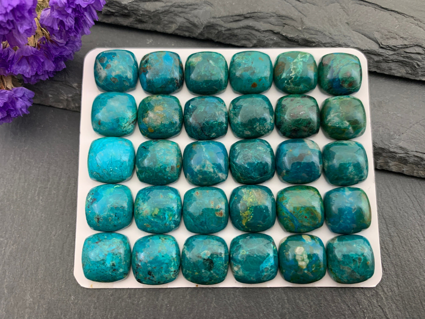 Chrysocolla square 12mm cabochon - Calibrated cabochons