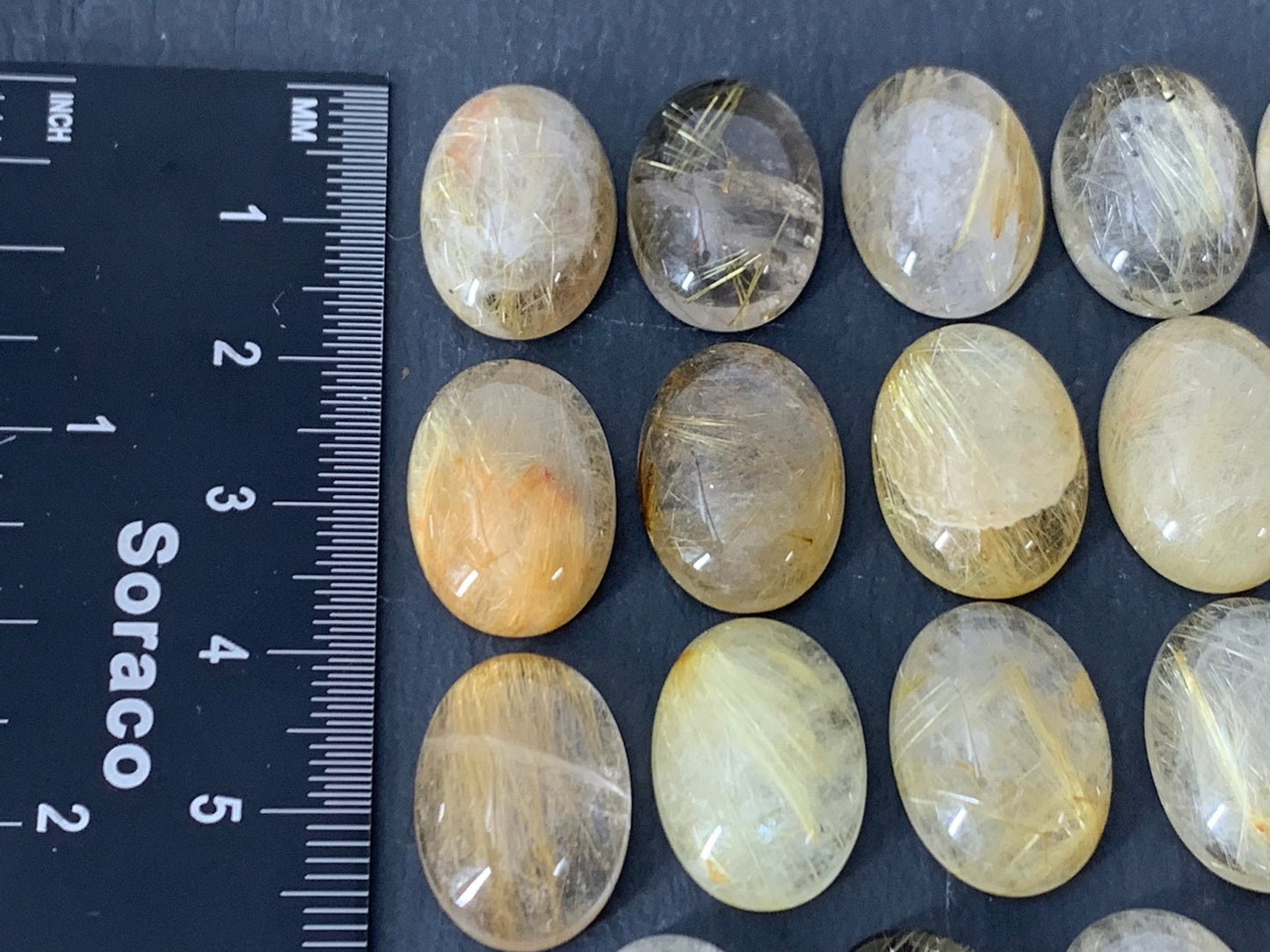 Gold Rutilated Quartz oval 13x18mm cabochon - Calibrated cabochons