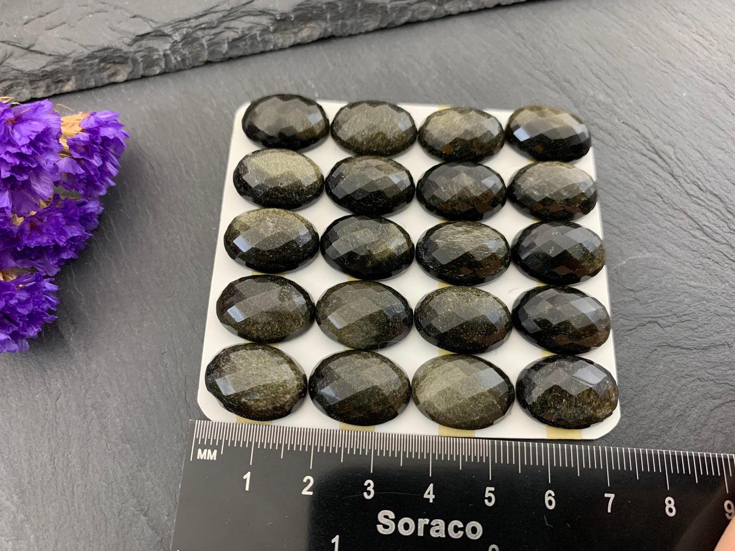 Faceted Gold Obsidian oval 13x18mm cabochon - Calibrated cabochons