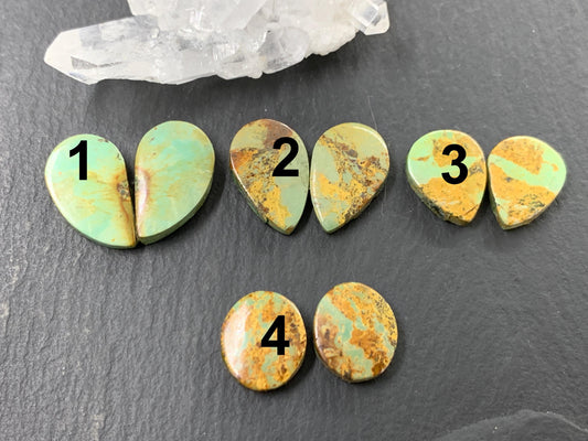 Tibetan Turquoise Pair 12-16mm long Cabochon - Hand Cut Cabochon