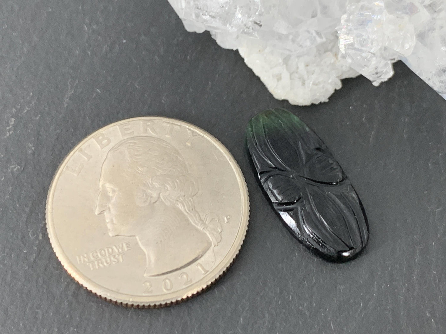 Carved Tourmaline 10x21x2mm cabochon