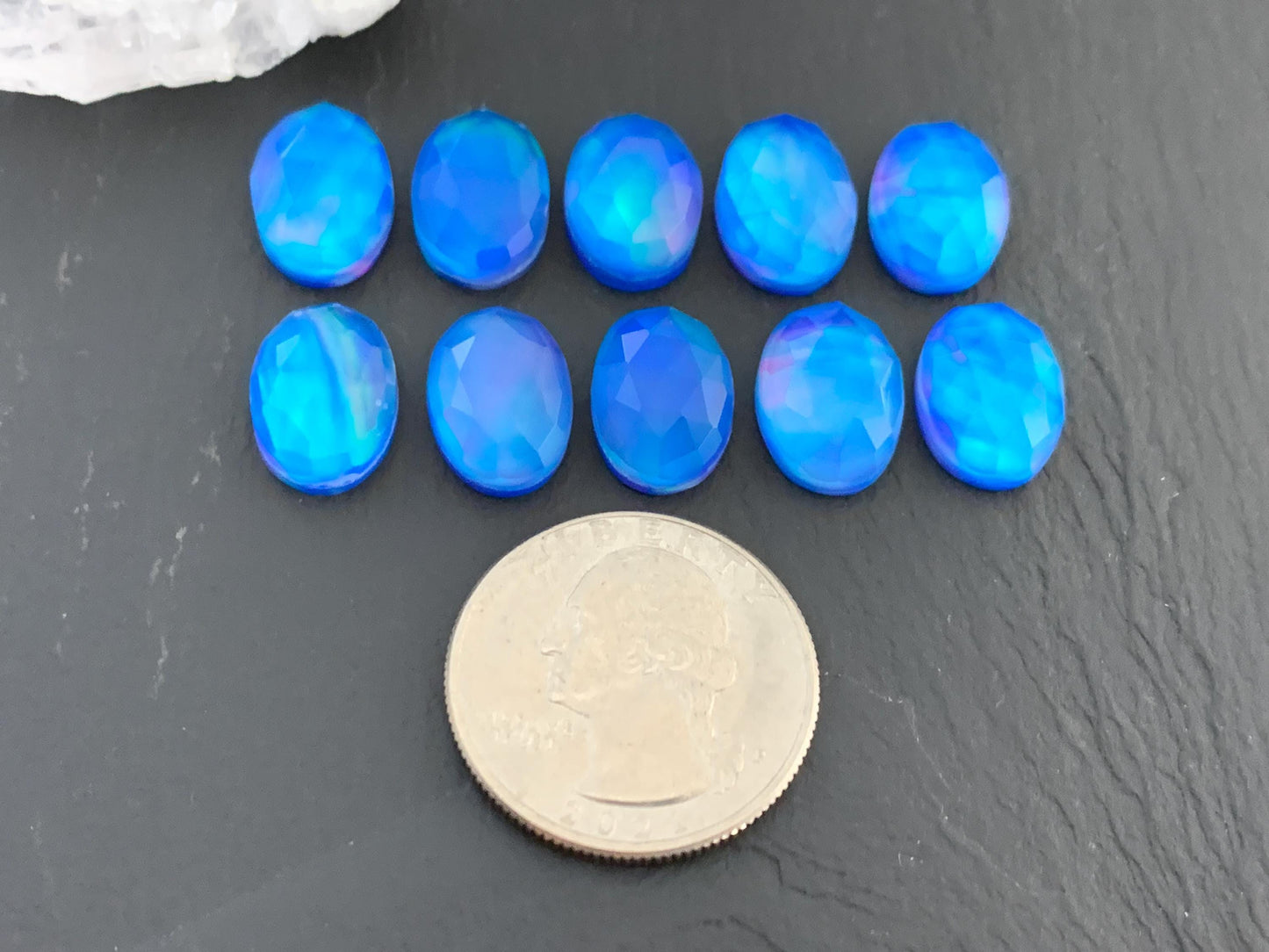Faceted  Aurora Opal oval 10x14mm cabochons - Doublet cabochons