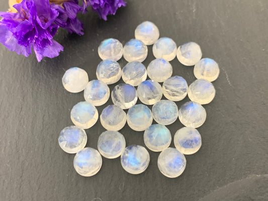 Faceted Rainbow moonstone round 6mm cabochon