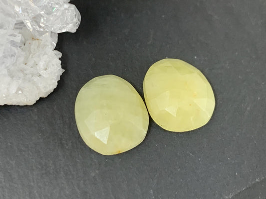 Faceted Yellow Sapphire pair 9x11x3mm cabochon