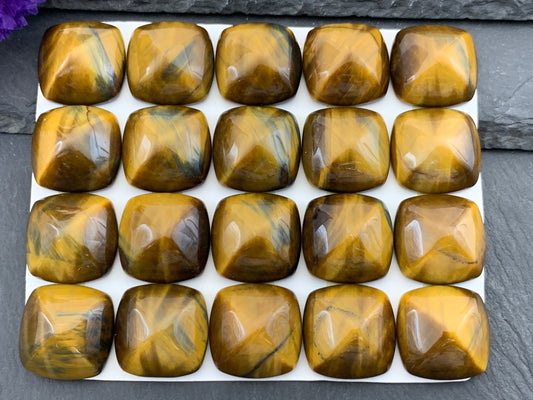 Yellow Blue Tiger Eye square cushion 18mm cabochon - Calibrated cabochons