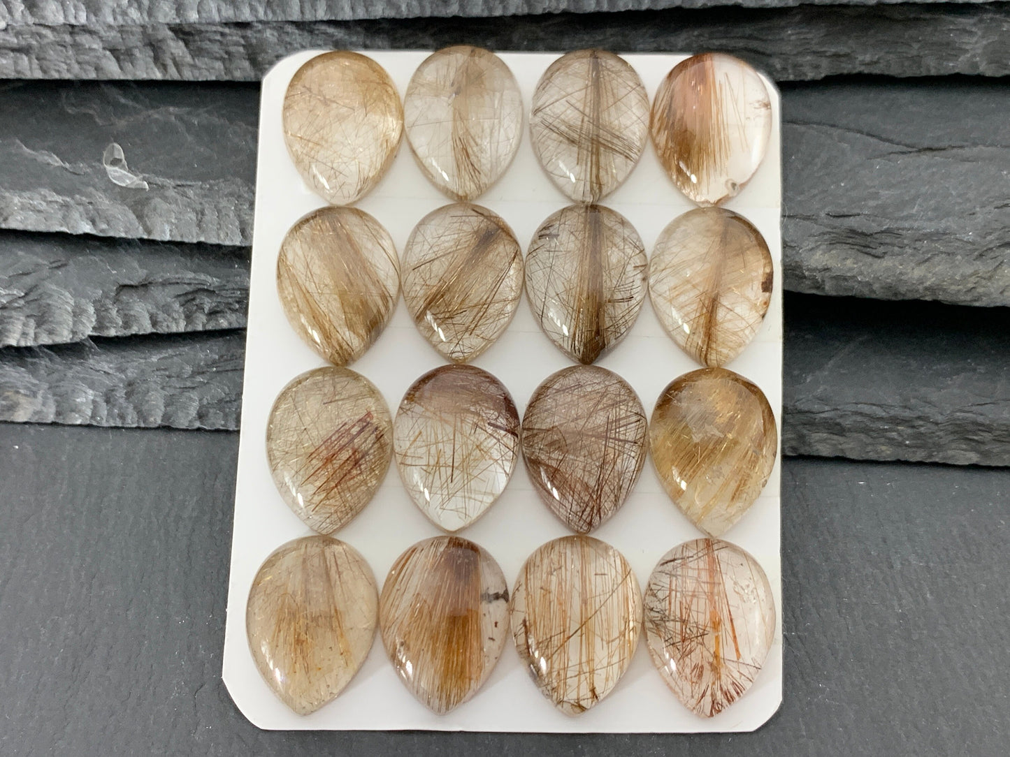Rutilated Quartz pear 15x20mm cabochon - Calibrated cabochons