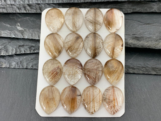 Rutilated Quartz pear 15x20mm cabochon - Calibrated cabochons