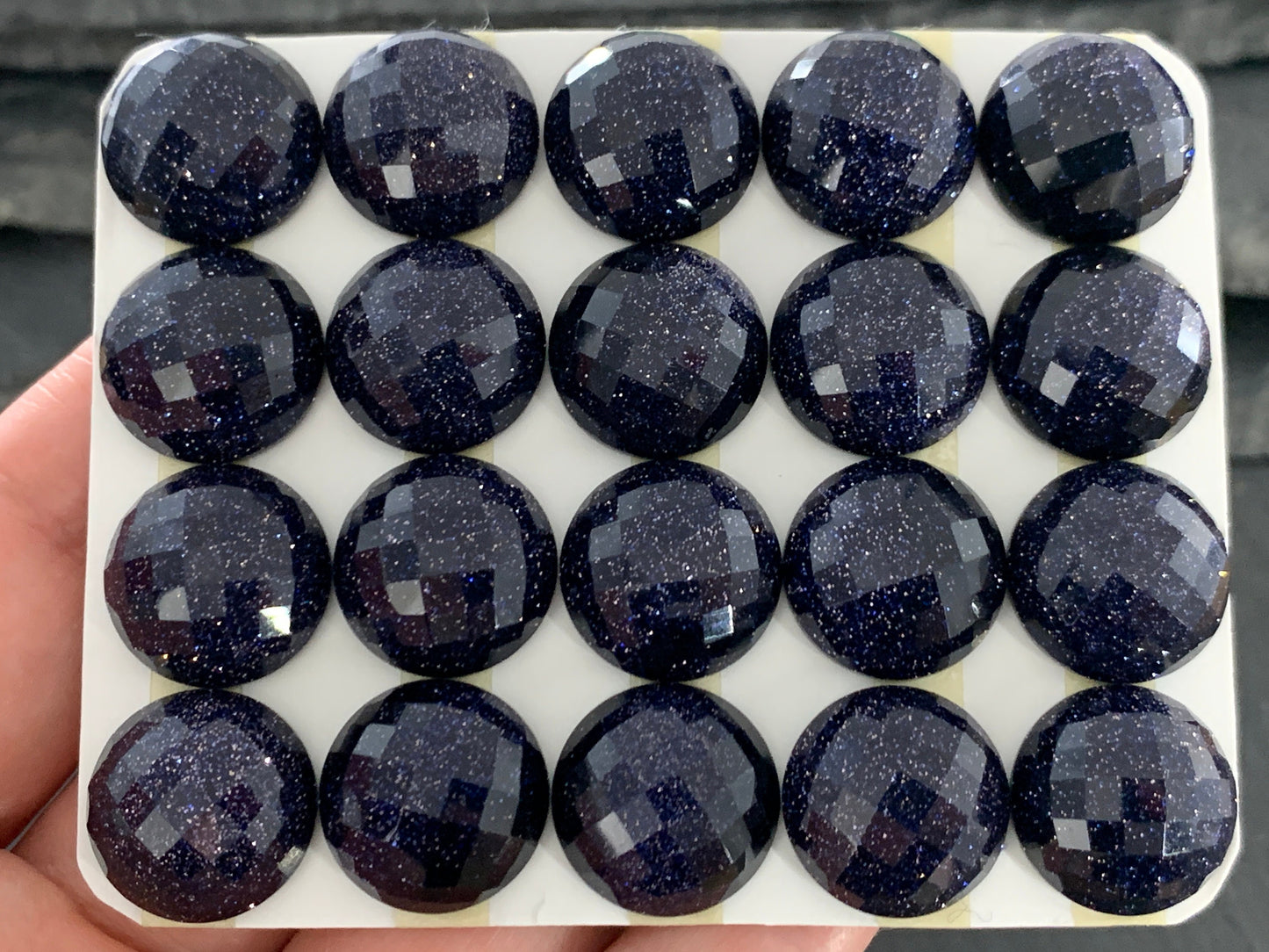 Faceted Blue Gold Sand round 15mm cabochon - Calibrated cabochons