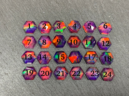 Faceted Aurora Opal hexagon 8mm cabochon - Doublet cabochon