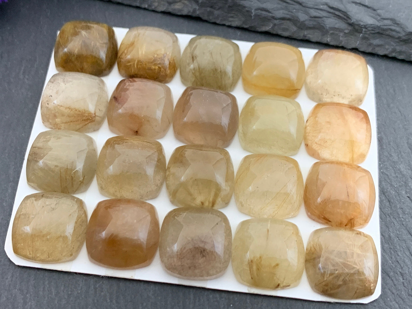 Rutilated Quartz square 15mm cabochon - Calibrated cabochons