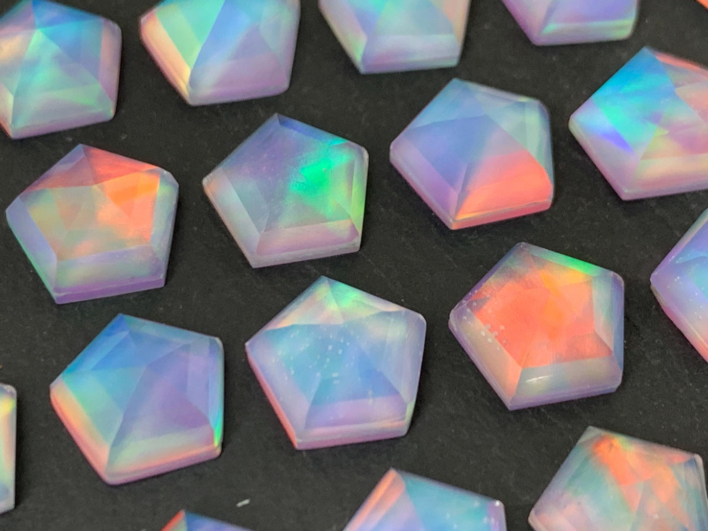 Faceted  Aurora Opal pentagon 10mm cabochon - Doublet cabochons/ Select your cabochon