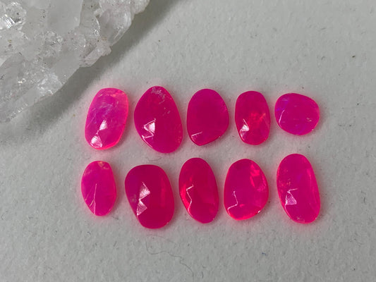 Faceted Ethiopian Pink Opal 8-11mm long cabochon