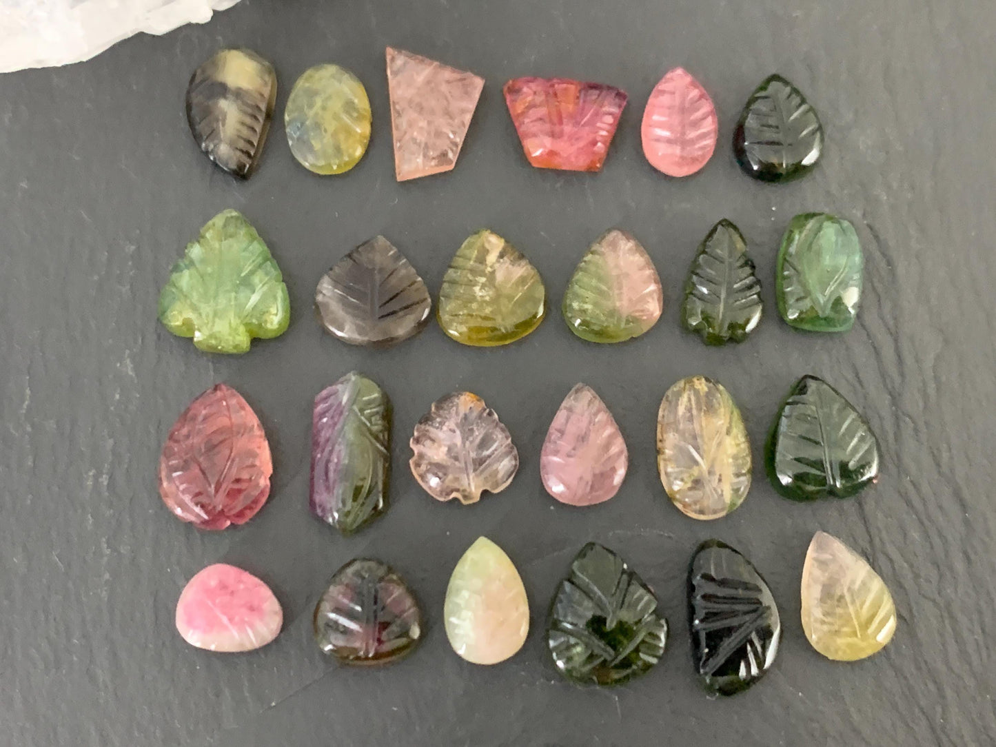 Carved Tourmaline free form 9-12mm long cabochon