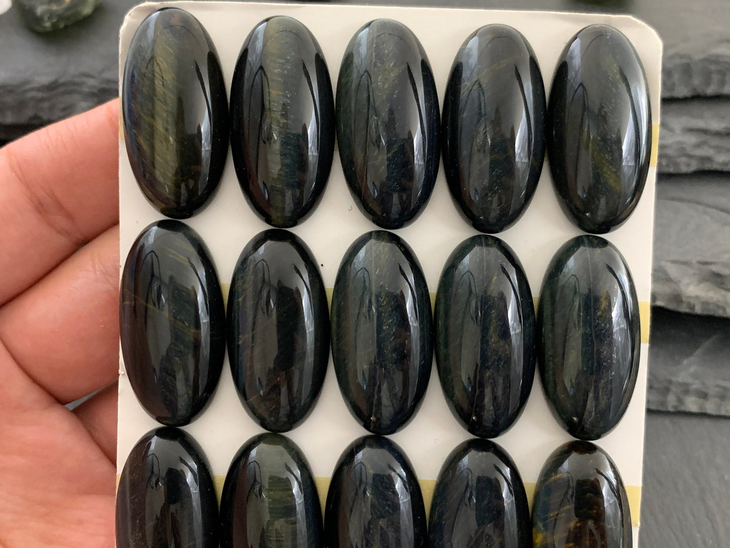 Yellow Blue Tiger Eye oval 15x30mm cabochon - Calibrated cabochons