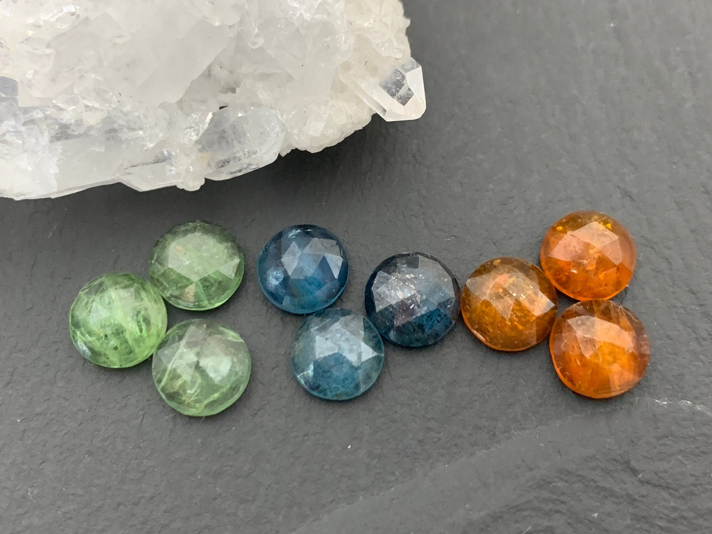 Faceted Kyanite Cabochon: Mint, Moss, Orange, Round (7mm, 8mm)