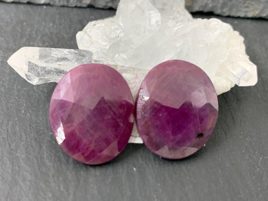 Faceted Ruby pair 14x17x3mm cabochon