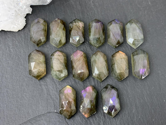Faceted Labradorite long hexagon 8x16mm cabochon