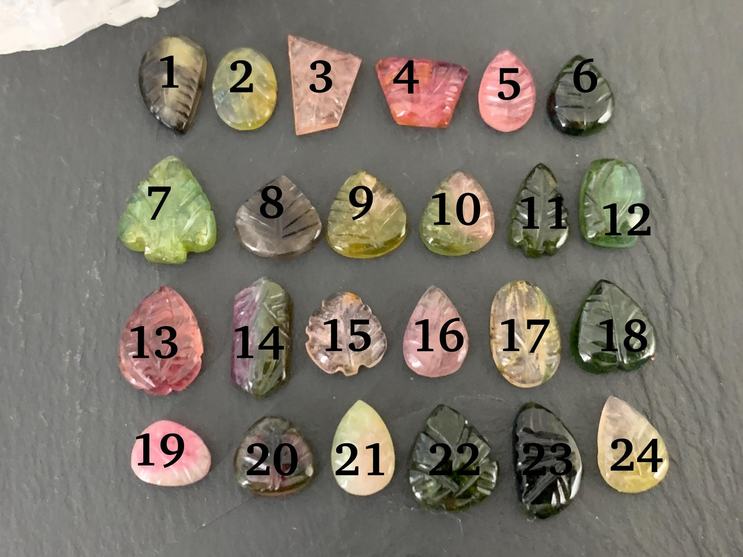 Carved Tourmaline free form 9-12mm long cabochon
