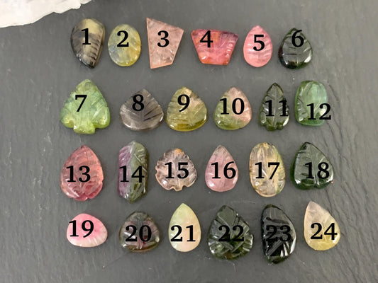 Carved Tourmaline free form 9-12mm long cabochon